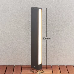 Lucande Bolardo luminoso LED Lirka, gris oscuro, metal, 60 cm