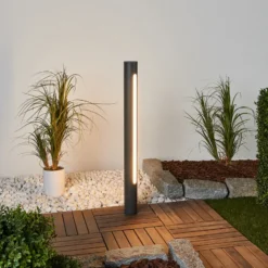 Lucande Bolardo luminoso LED Tomas, 75 cm, gris oscuro, IP54