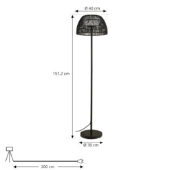 Lucande LED lámpara de pie exterior Heribio, negro, hierro, 153 cm
