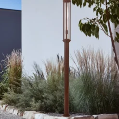 Lucande lámpara de exterior Alivaro, color óxido, 220 cm, E27, IP65