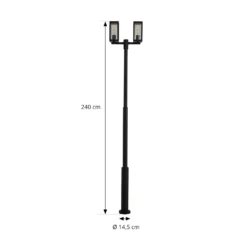 Lucande Lámpara de exterior Siveta, 240 cm, 2 luces, negro, E27, IP65