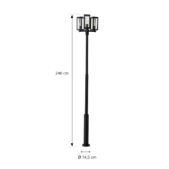 Lucande Lámpara de exterior Siveta, 240 cm, 3 luces, negra, E27, IP65