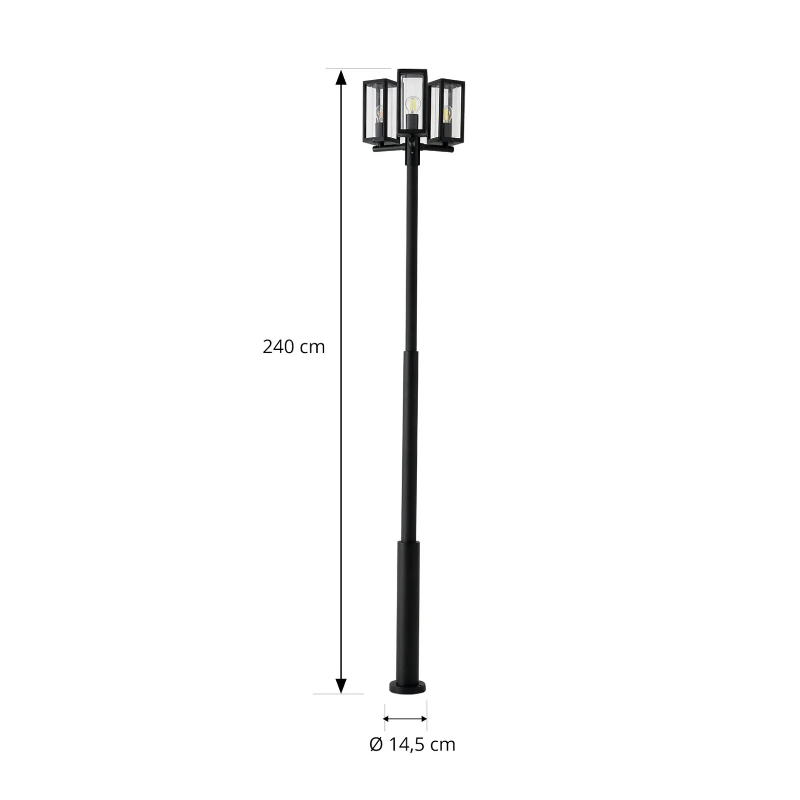Lucande Lámpara de exterior Siveta, 240 cm, 3 luces, negra, E27, IP65