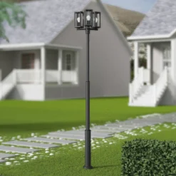 Lucande Lámpara de exterior Siveta, 240 cm, 3 luces, negra, E27, IP65