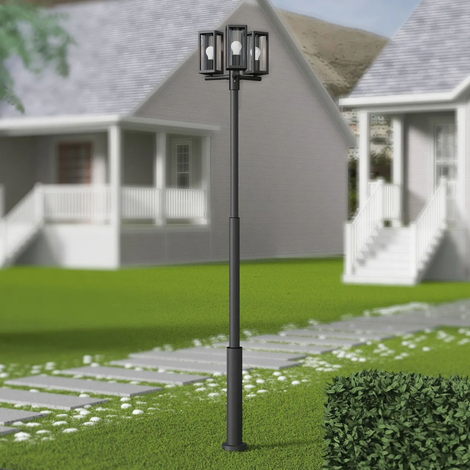 Lucande Lámpara de exterior Siveta, 240 cm, 3 luces, negra, E27, IP65