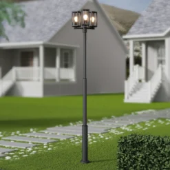 Lucande Lámpara de exterior Siveta, 240 cm, 3 luces, negra, E27, IP65