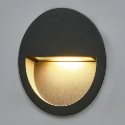 Lucande Lámpara de pared LED empotrable Loya, Ø 11,5 cm, gris, IP54