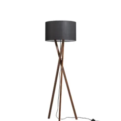 Lucande lámpara de pie Auriane, trípode, negro, tela, 160 cm