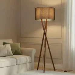 Lucande lámpara de pie Auriane, trípode, negro, tela, 160 cm