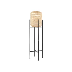 Lucande Lámpara de pie LED recargable Adebi, negra, bambú, Ø32,5cm