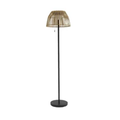 Lucande lámpara de pie LED solar Eligio, bambú, Ø 39 cm, RGB