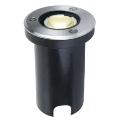 Lucande Lámpara de suelo LED empotrable Kenan, Ø 7 cm, acero inoxidable, IP67