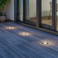 Lucande Lámpara de suelo LED empotrable Ava, Ø 12 cm, redonda, IP67