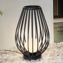 Lucande lámpara de terraza Marrin, negro, metal, Ø 46cm