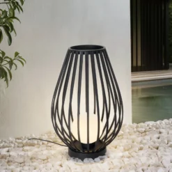 Lucande lámpara de terraza Marrin, negro, metal, Ø 46cm