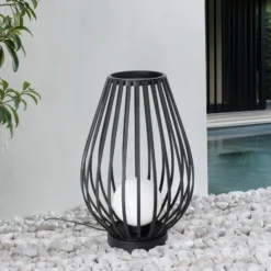 Lucande lámpara de terraza Marrin, negro, metal, Ø 46cm