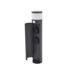 Lucande Lámpara sobremuro Corban, gris, sensor, enchufes, IP44