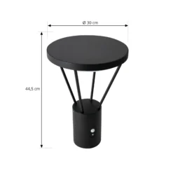 Lucande Lámpara sobremuro LED solar Elario, 44 cm, negra, sensor