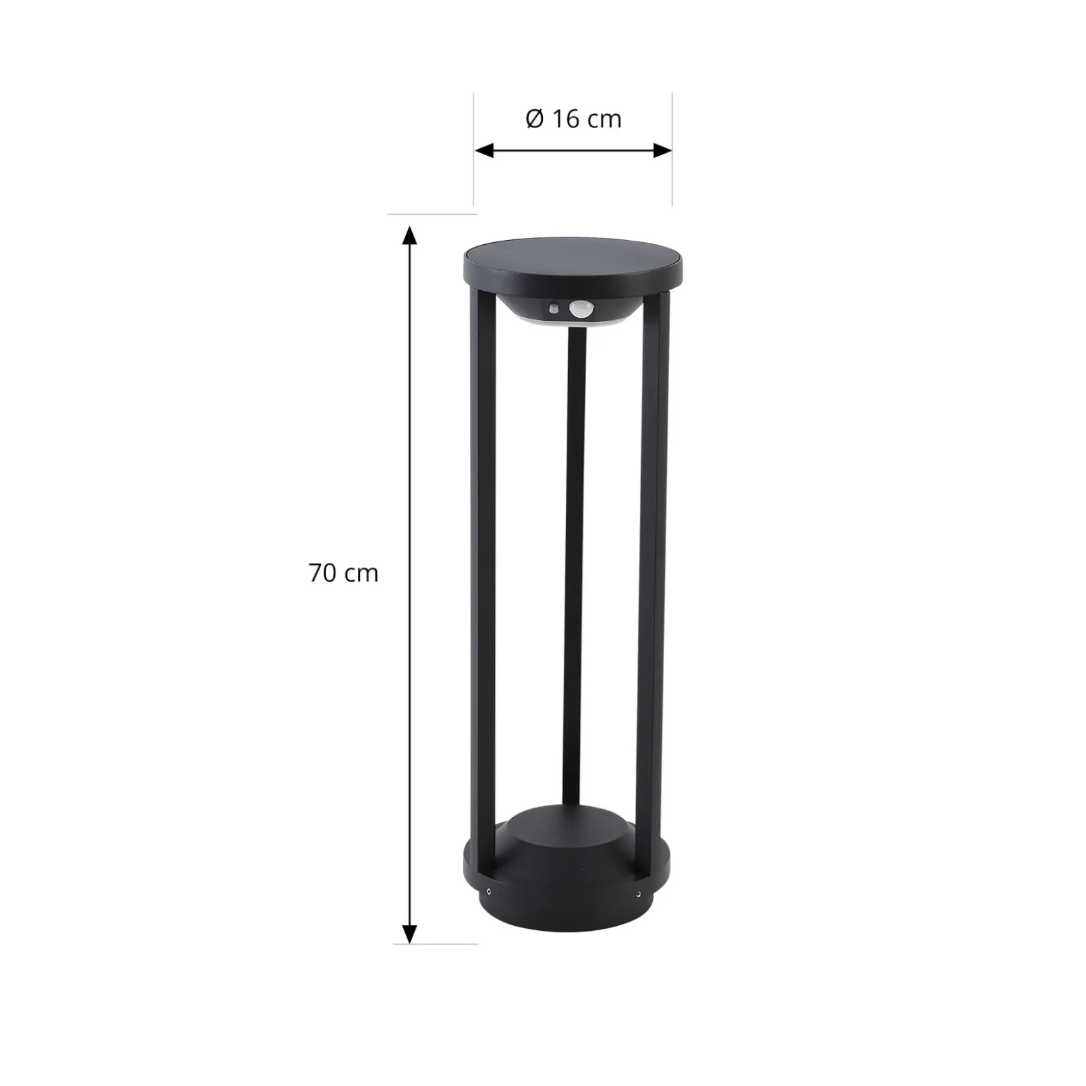 Lucande, lámpara solar LED para caminos Nilea, Ø 16 cm, negra, sensor