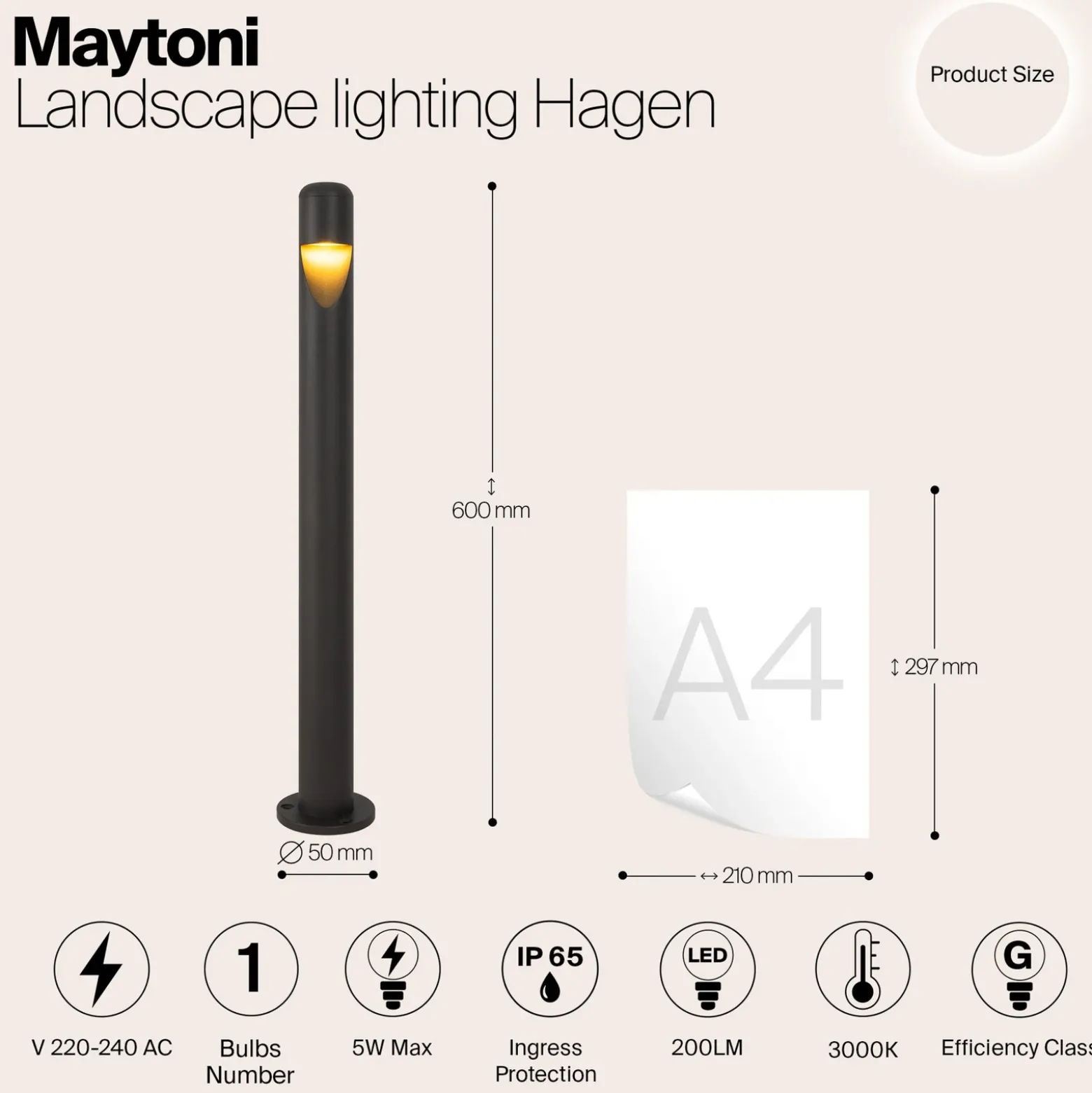 Maytoni Hagen Bolardo luminoso LED, 3000K, grafito