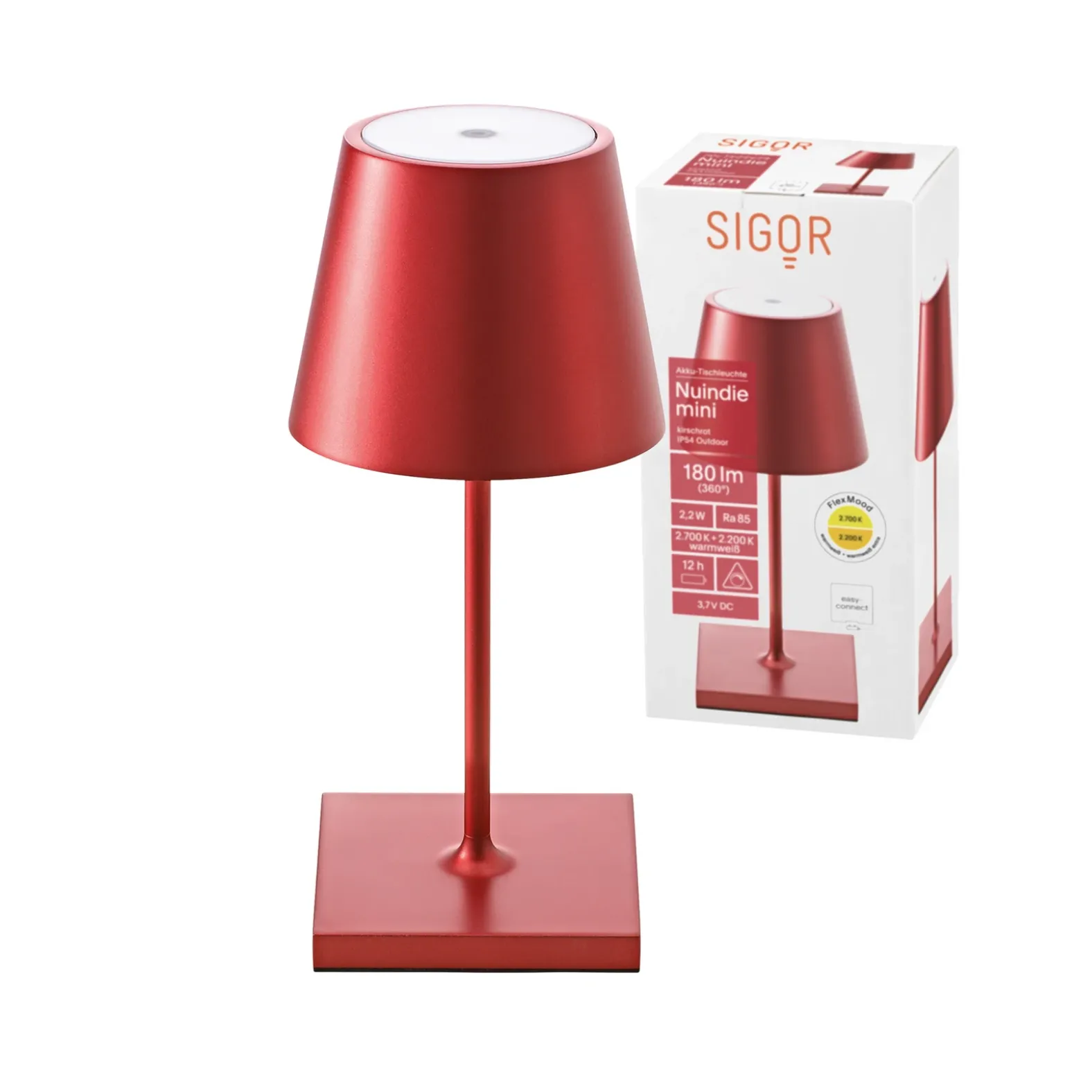 Mini lámpara LED recargable de sobremesa Nuindie, Easy Connect, roja,
