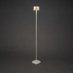 Nice lámpara de pie LED recargable, blanca, aluminio, IP54, atenuador, CCT