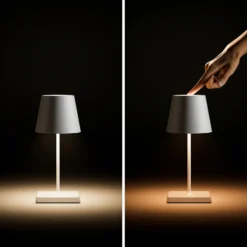 Nuindie mini lámpara de mesa LED recargable, USB-C, blanca, IP54, atenuable