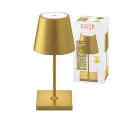Nuindie mini lámpara de mesa LED recargable, USB-C, oro, IP54, atenuable