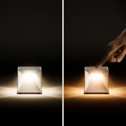 Nutalis mini lámpara de mesa LED recargable, gris niebla, IP54, atenuable