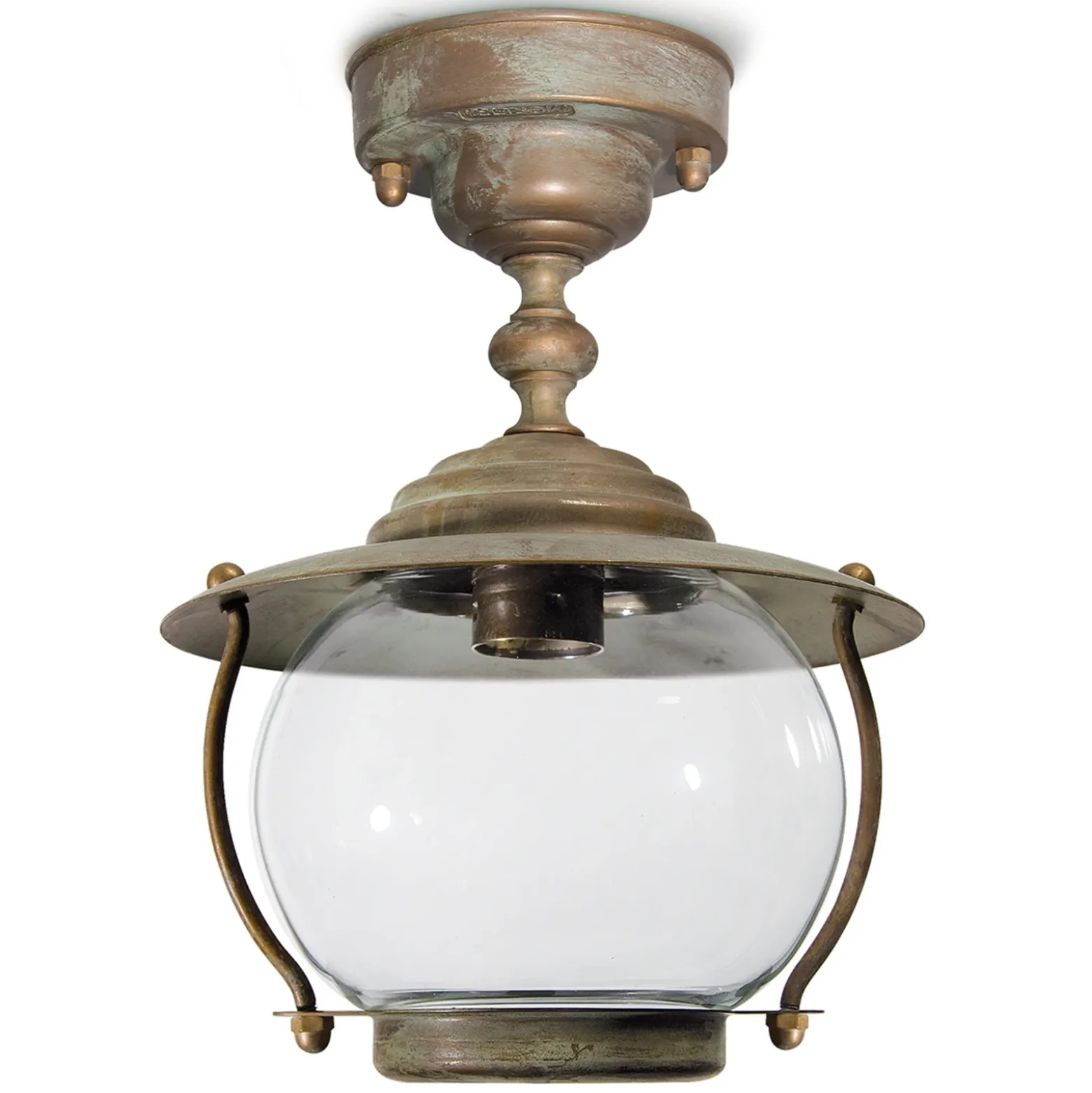 Olivia plafón para exterior, IP44, latón, cristal