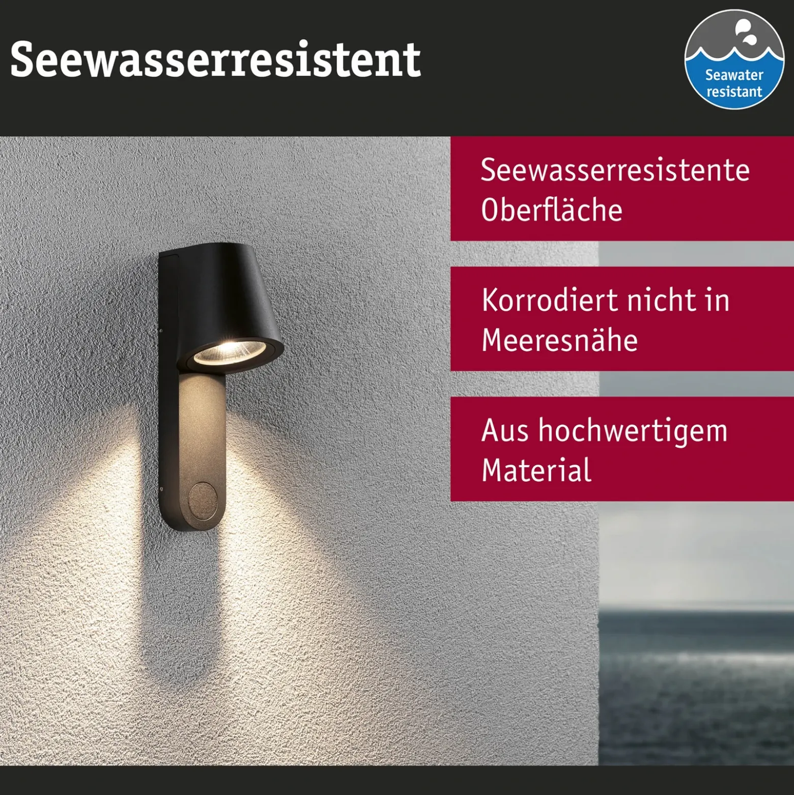 Paulmann Aplique de exterior LED Caissa, aluminio, sensor