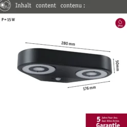 Paulmann aplique de pared LED con sensor Silma antracita 2 luces IP44