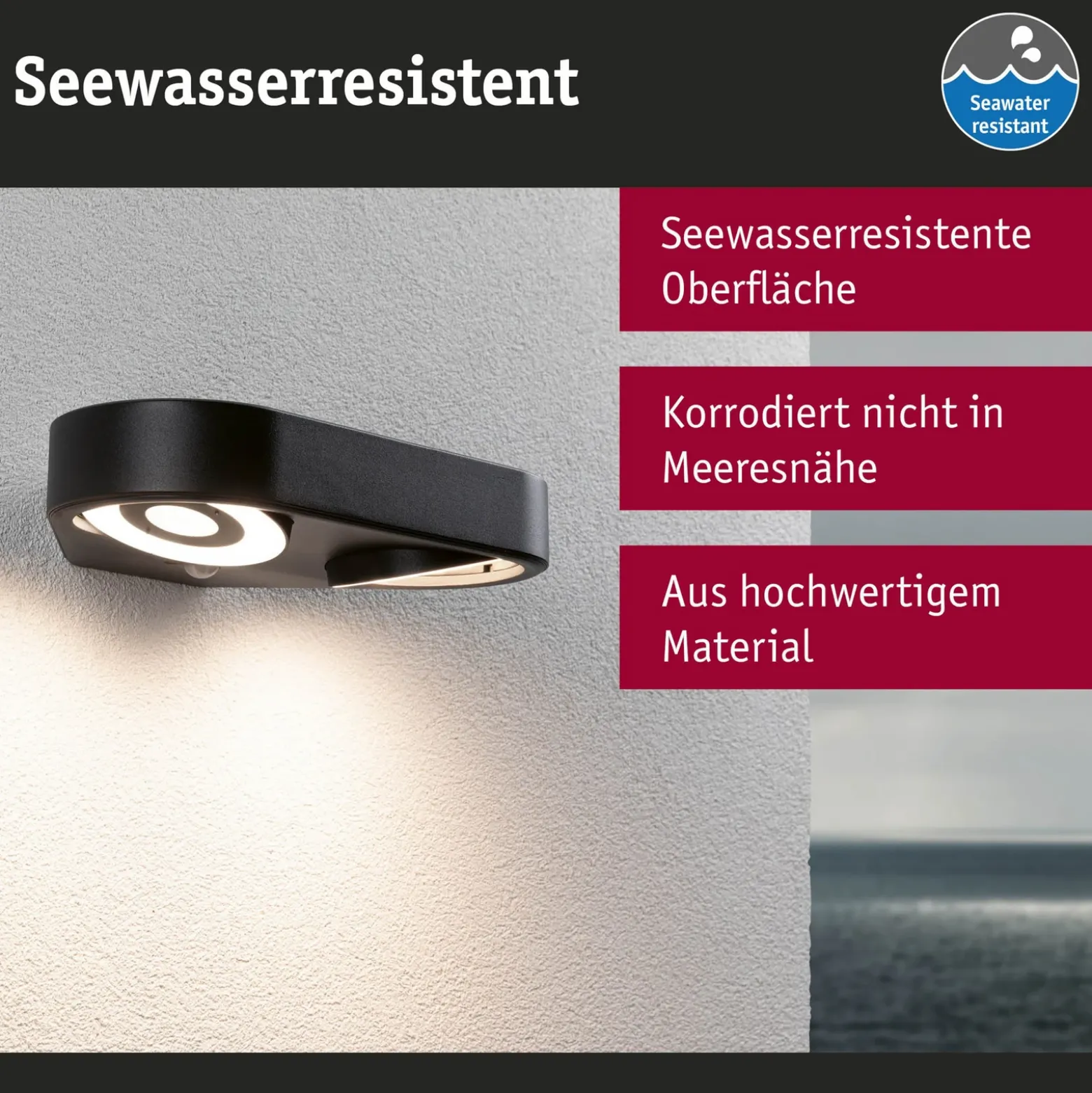 Paulmann aplique de pared LED con sensor Silma antracita 2 luces IP44