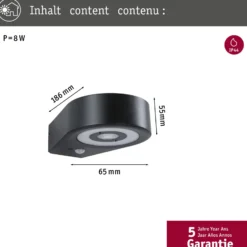 Paulmann aplique de pared LED con sensor Silma antracita 1 luz IP44