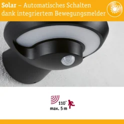 Paulmann aplique LED para exterior con panel solar Bordola, sensor, antracita