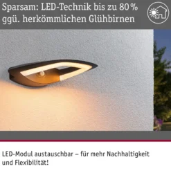 Paulmann aplique LED para exterior con sensor Akena, 2.200 K, antracita