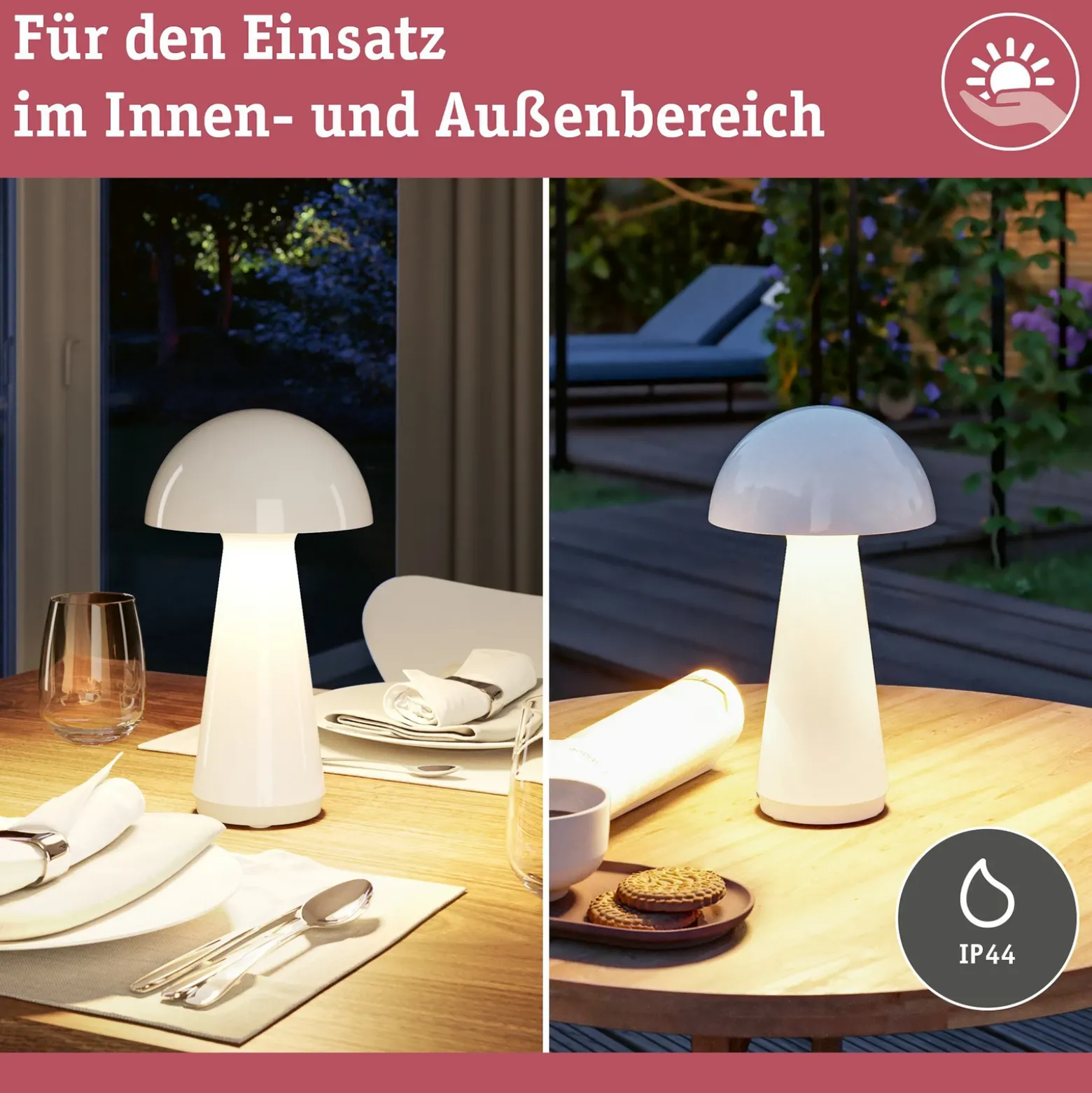Paulmann lámpara de mesa LED recargable Onzo, blanca, plástico, IP44