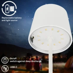 Piha Lámpara de mesa LED con batería recargable, blanca
