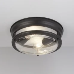 Plafón Glasgow con pantalla de cristal, IP44 negro