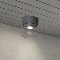 Plafón LED de exterior Varese gris cilindro vidrio
