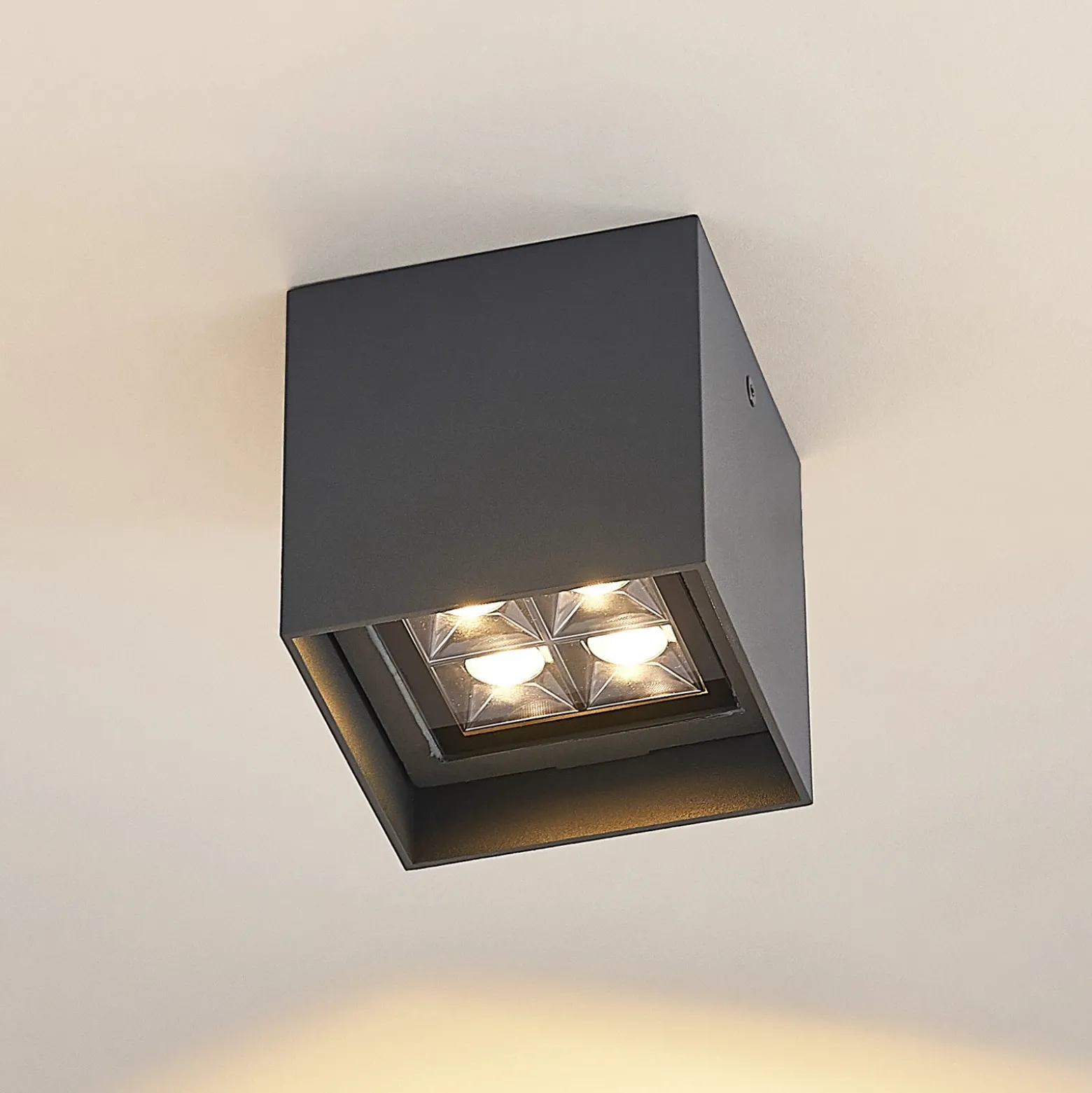 Plafón LED Eveta de Lindby, 10 cm, antracita, aluminio, IP65