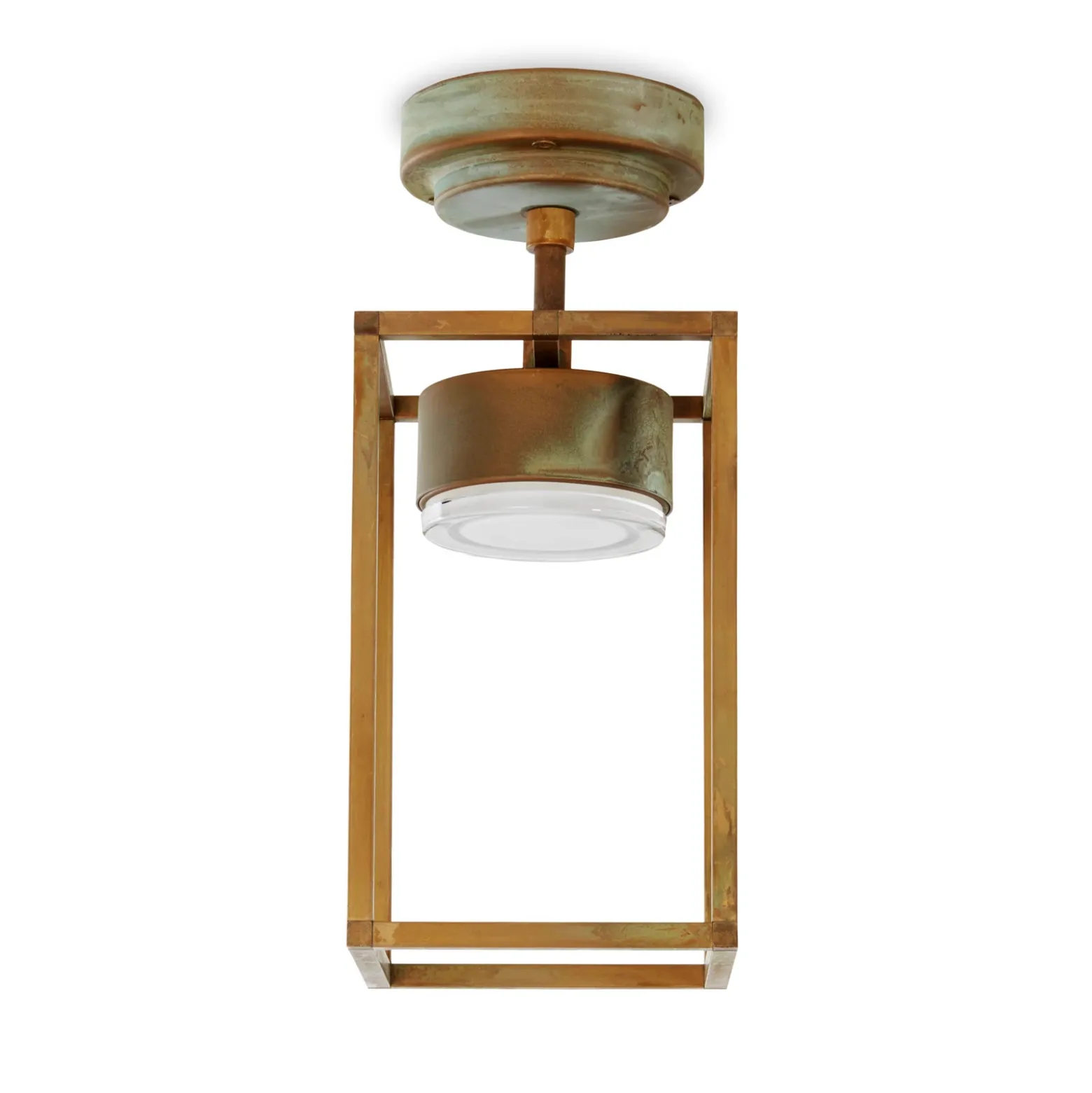 Plafón LED exterior Cubic 3373 latón antiguo/opal