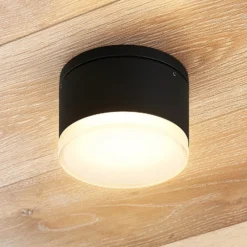 Plafón LED para exterior Lindby Mathea, cilíndrico