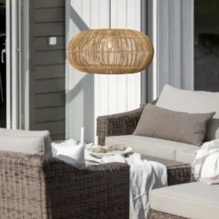 PR Home Lámpara colgante exterior Zuri, ratán, Ø 61 cm, enchufe