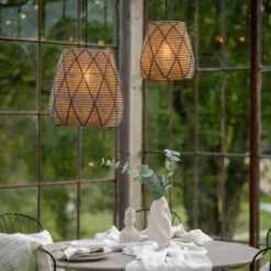 PR Home Lollo lámpara colgante exterior, aspecto de ratán Natur, Ø 28 cm