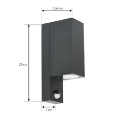 Prios aplique de exterior Tetje, negro, angular, sensor, 2 unidades