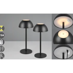 Ricardo lámpara de mesa LED recargable, negro, altura 30 cm, plástico