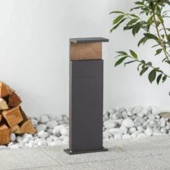 Ruka bolardo luminoso LED con Element de madera, 60 cm