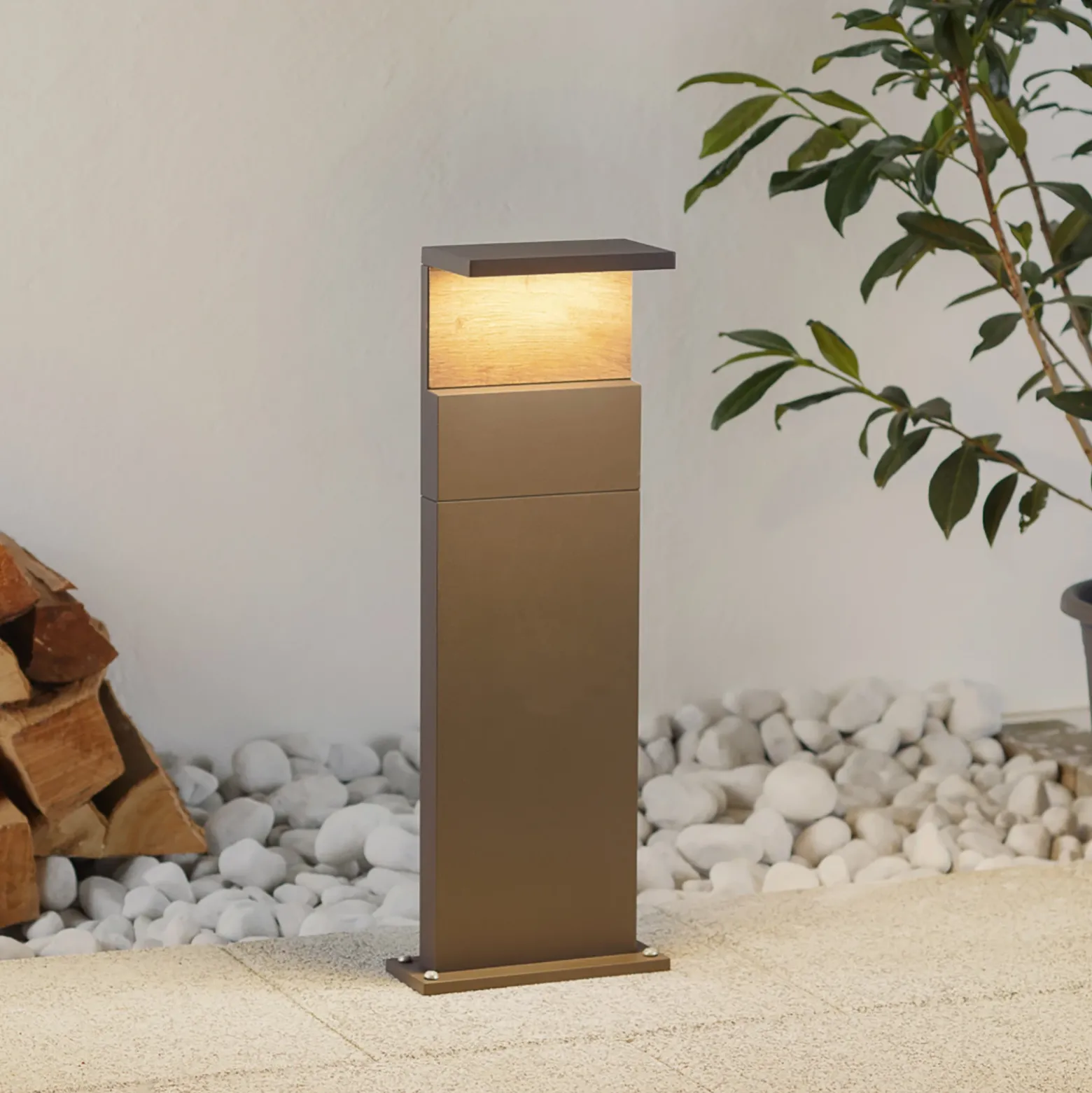 Ruka bolardo luminoso LED con Element de madera, 60 cm