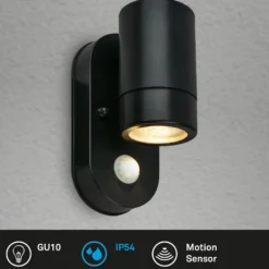 Sensor aplique de exterior 3789015, negro, plástico, GU10